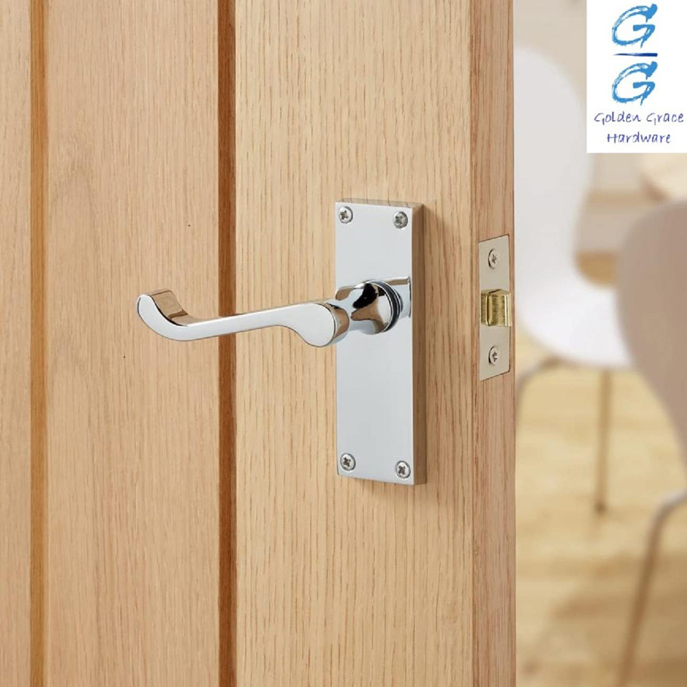 Golden Grace Polished Chrome Victorian Scroll Latch Door Handle Set 5 Pack Image 2