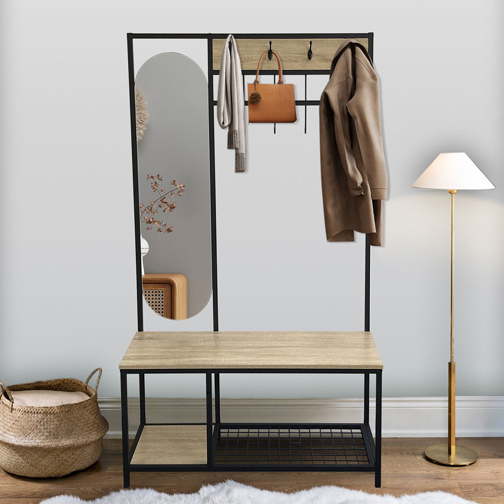 Living and Home Coat Rack with Shoe Bench and Mirror Image 7