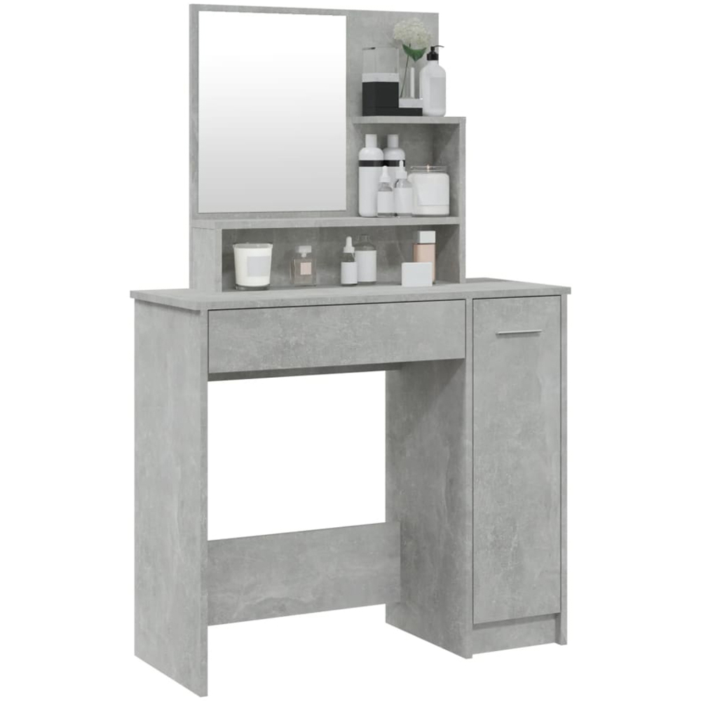 vidaXL Single Door Single Wide Drawer Concrete Grey Dressing Table with Mirror Image 4