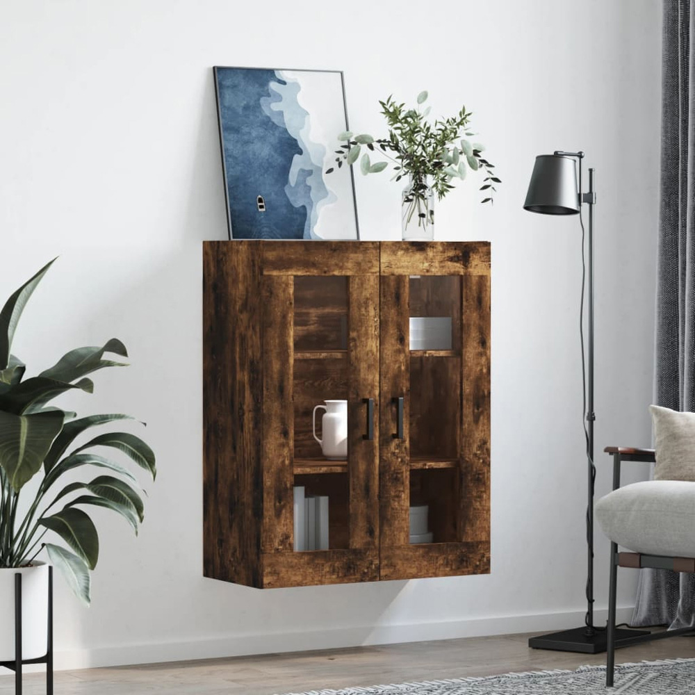 vidaXL 2 Glass Door Brown Smoked Oak Wall Mounted Cabinet Image 9
