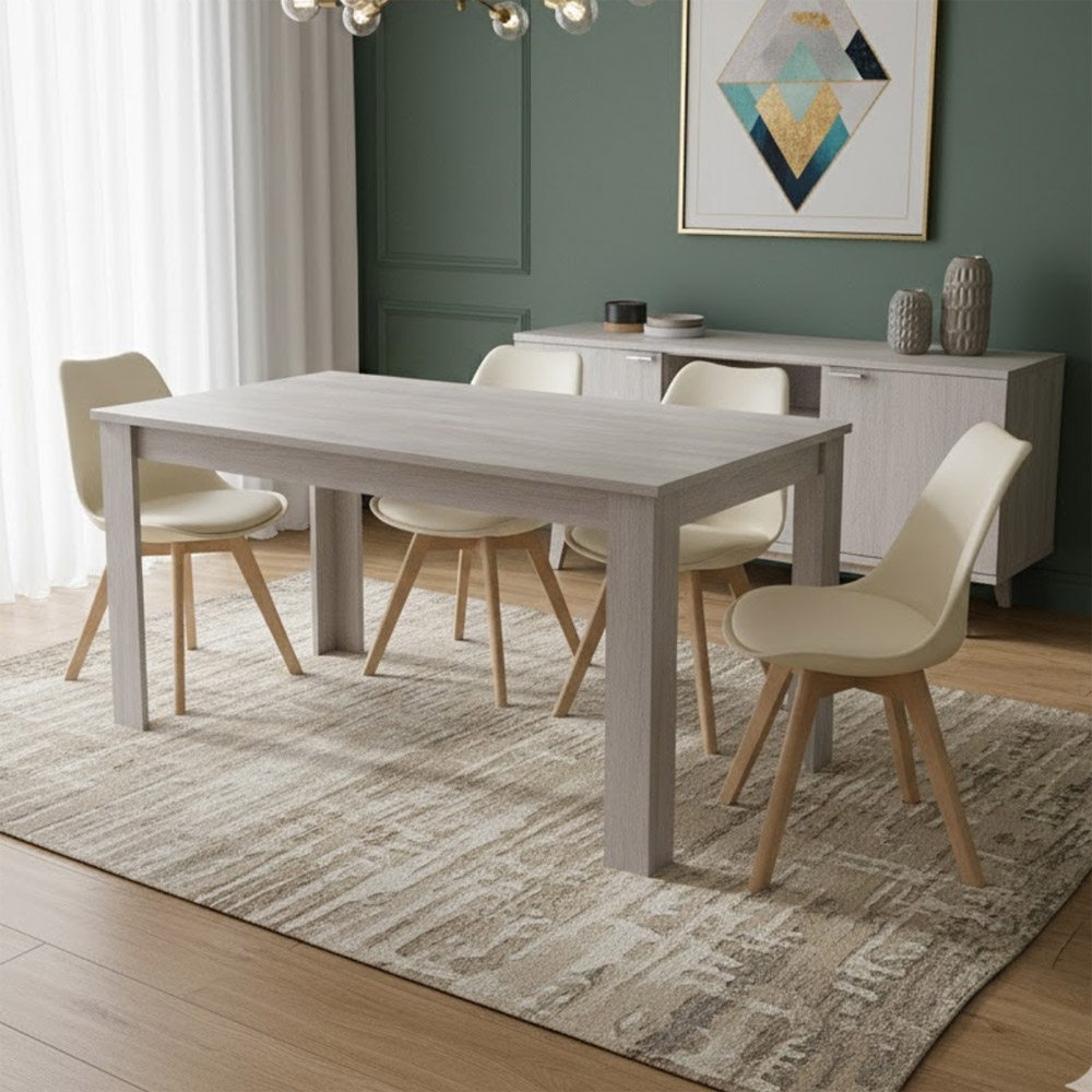 Kosy Koala 4 Seater Wooden Faux Leather Dining Set Grey and Cream Image 3