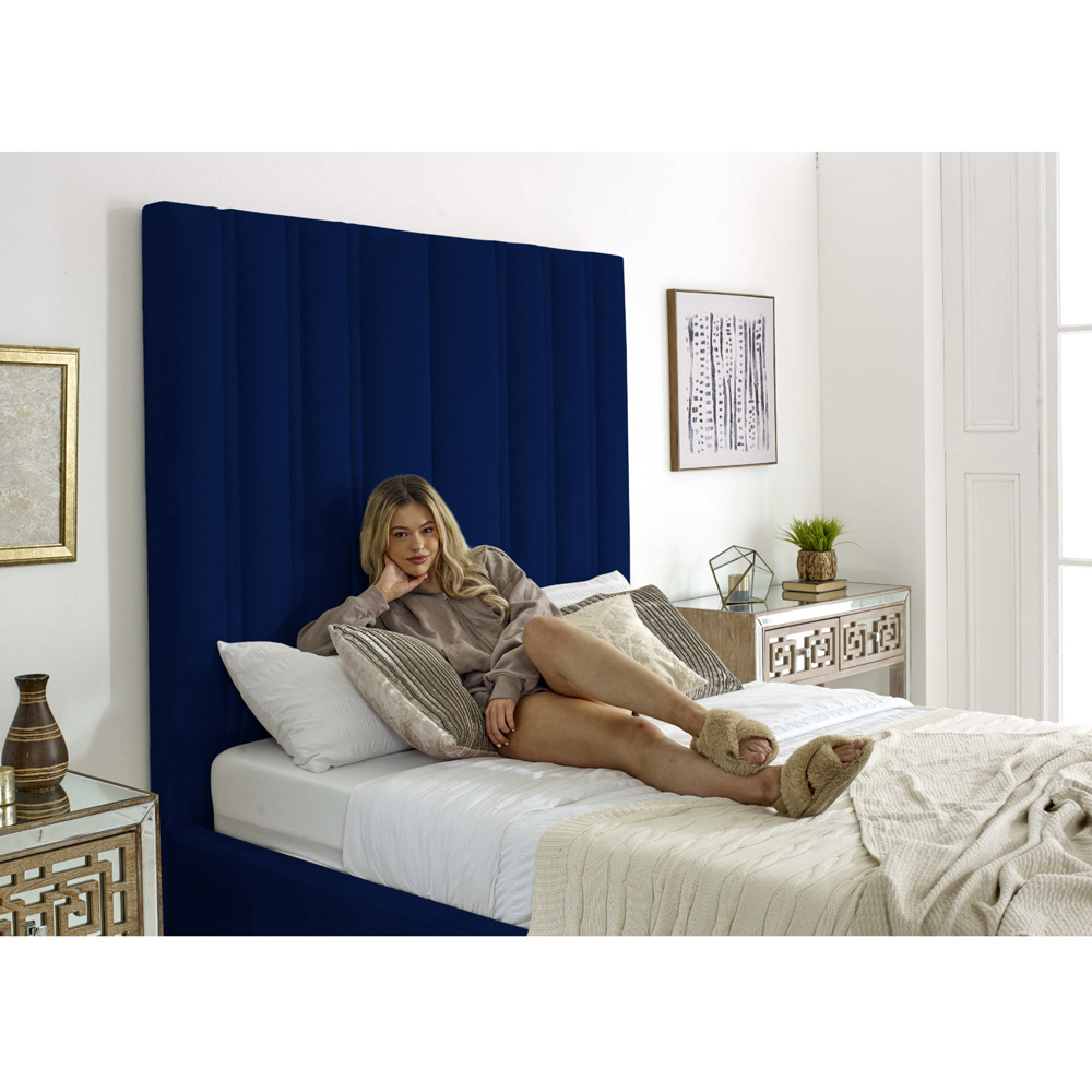 Eleganza Home Wilburn Single Blue Plush Velvet Bed Frame with Headboard Image 2