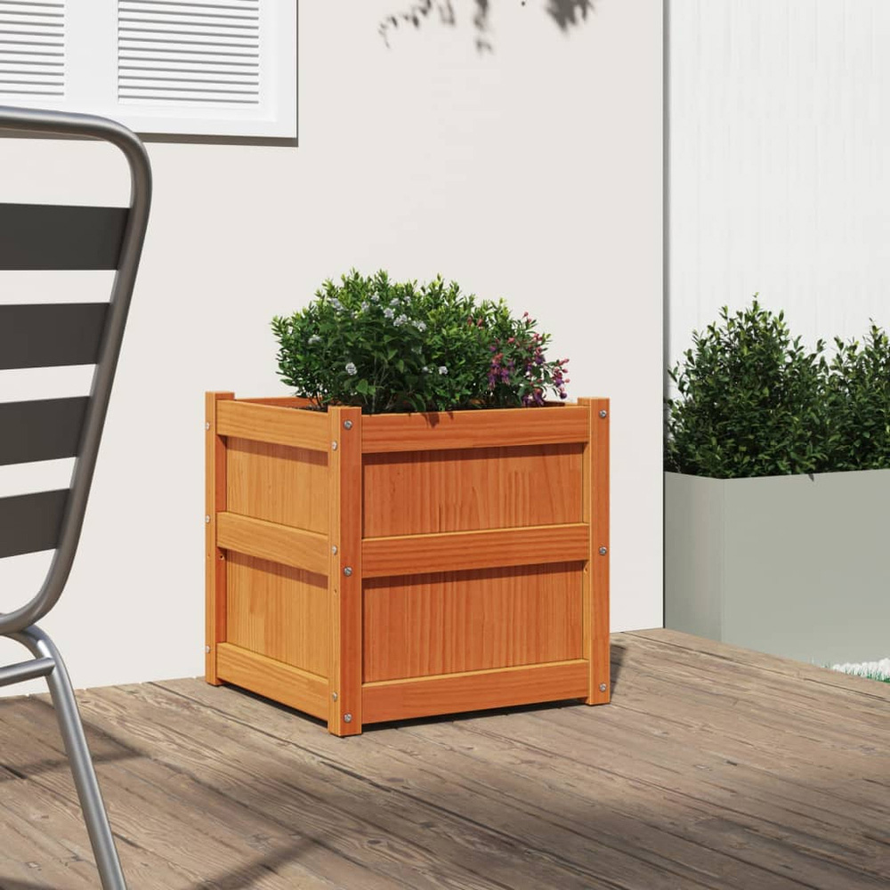 vidaXL Wax Brown Solid Pine Wood Garden Planter 50 x 50 x 50cm Image 2