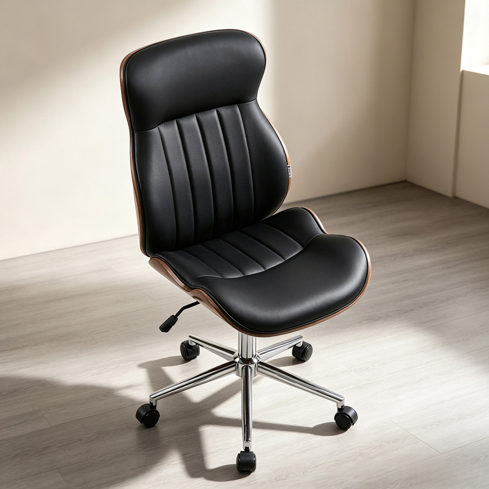 Living and Home Black PU Leather Height Adjustable High-Back Modern Office Chair Image 8