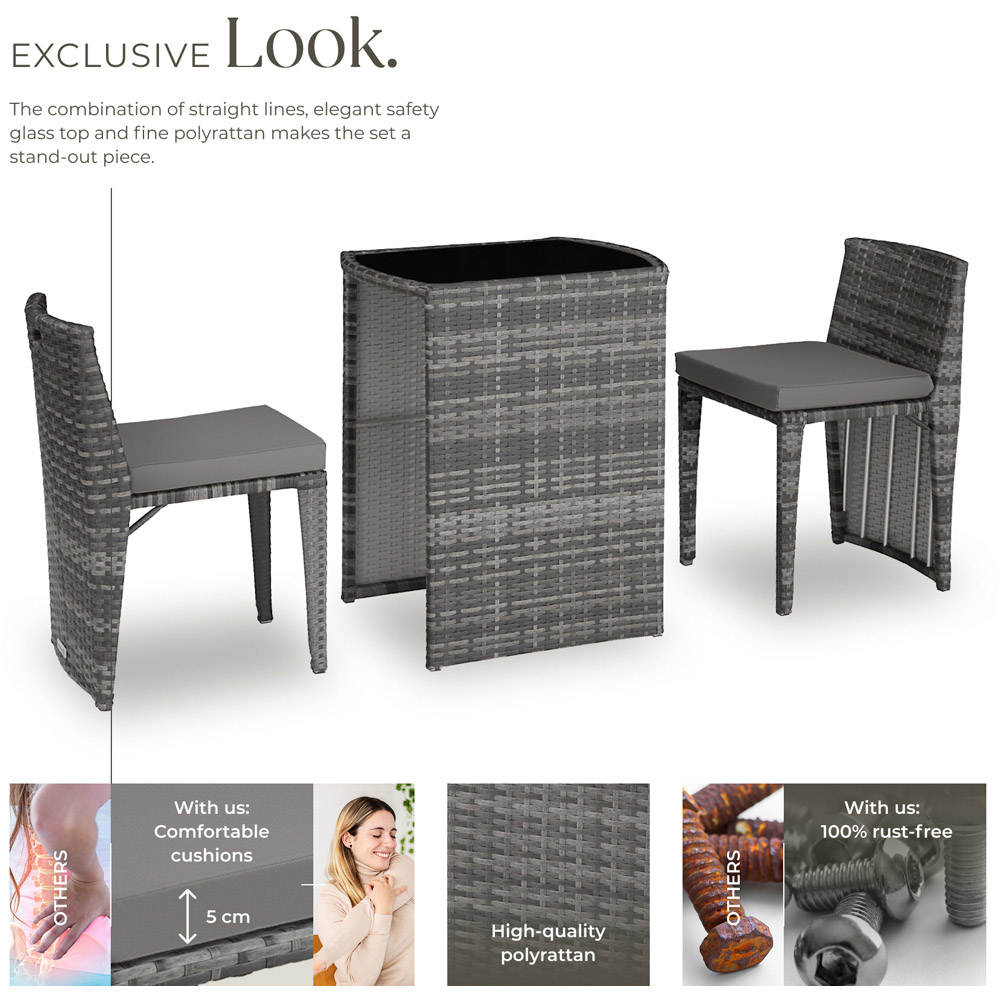 tectake Hamburg 2 Seater Rattan Garden Bistro Set Grey Image 7