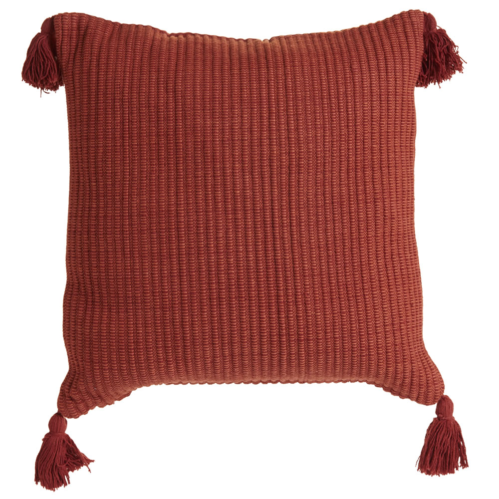Wilko Terracotta Tassle Cushion 43 x 43cm Image 1
