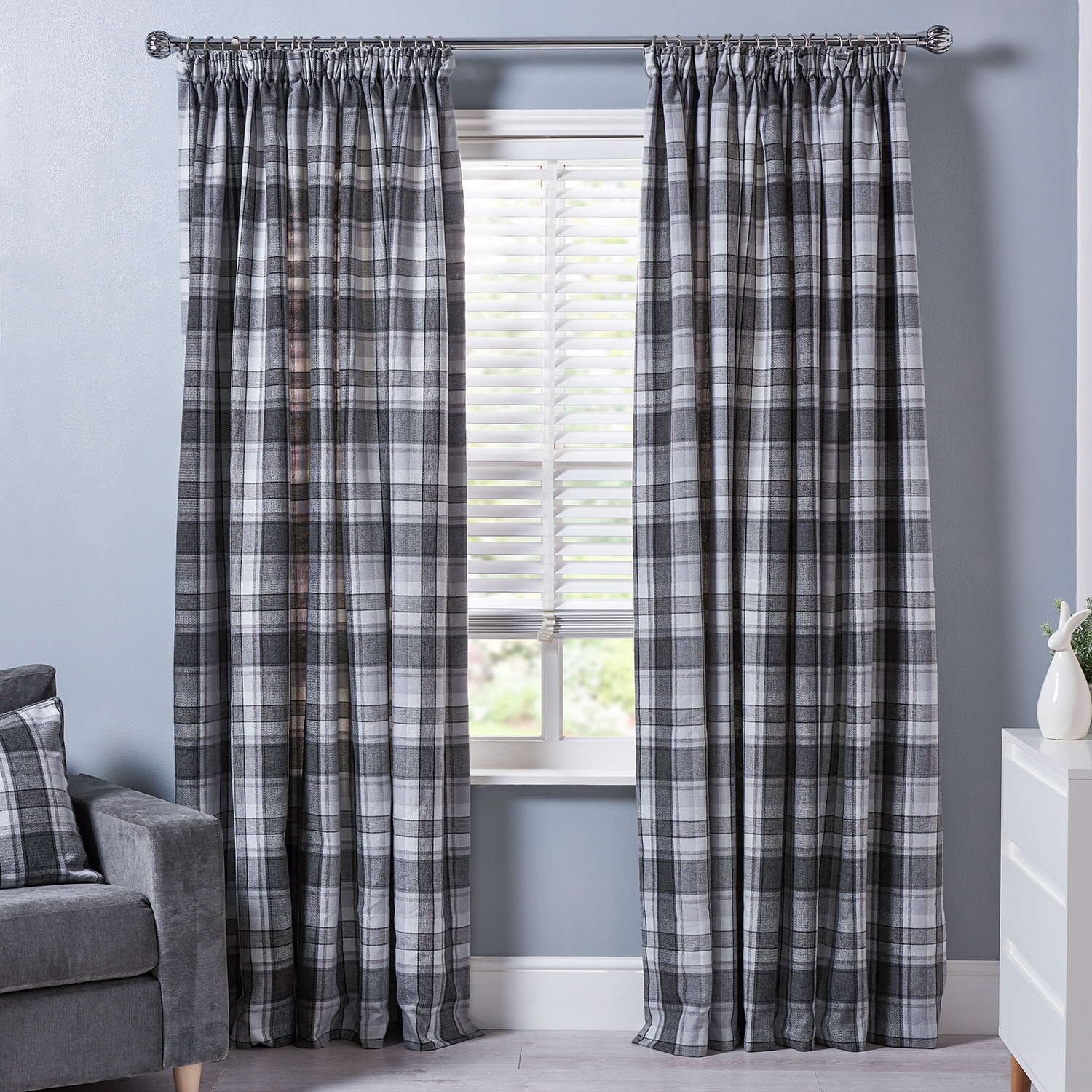 Divante Highbury Grey Check Curtains 229cm Image