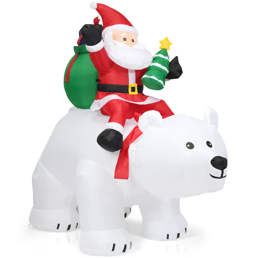 Costway Santa Riding Polar Bear with Shaking Head LED Inflatable Christmas Decoration 5.7 x 6.5ft Image 2