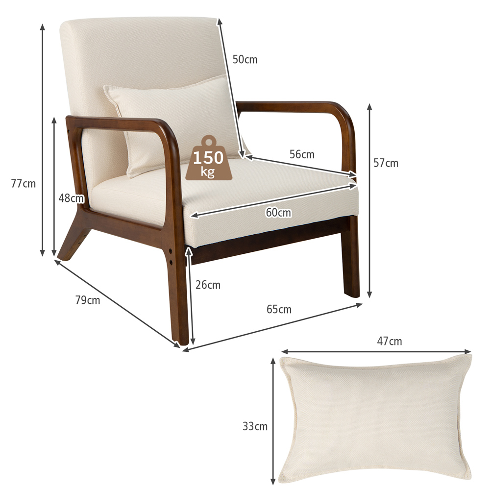 Costway Beige Accent Chair with Lumbar Pillow Image 9