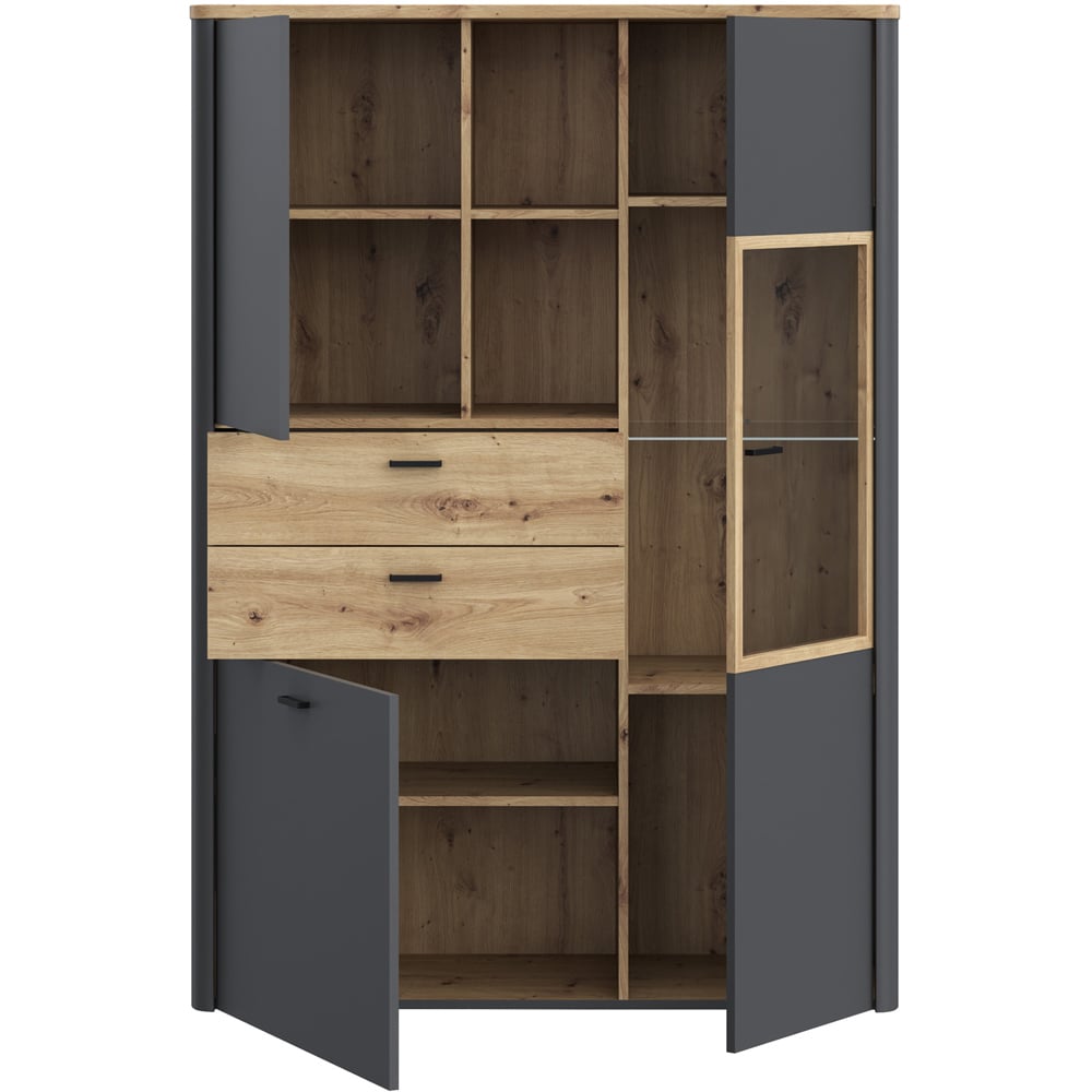 Florence Klara 3 Door 2 Drawer 2 Shelf Grey and Oak Glass Display Cabinet Image 5