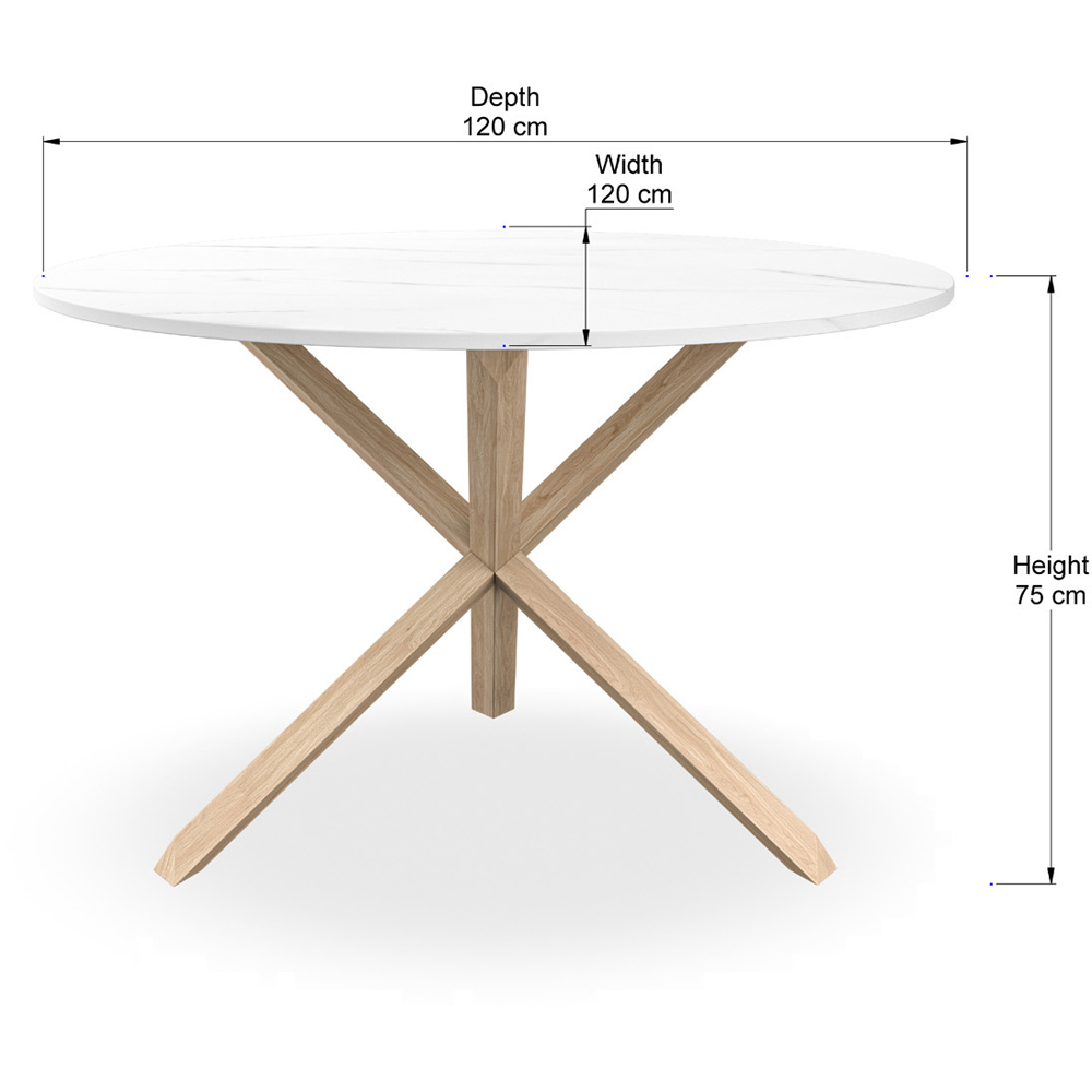 Furniture Online Malvern 6 Seater Round Dining Table White Marble Effect and Solid Oak Image 6