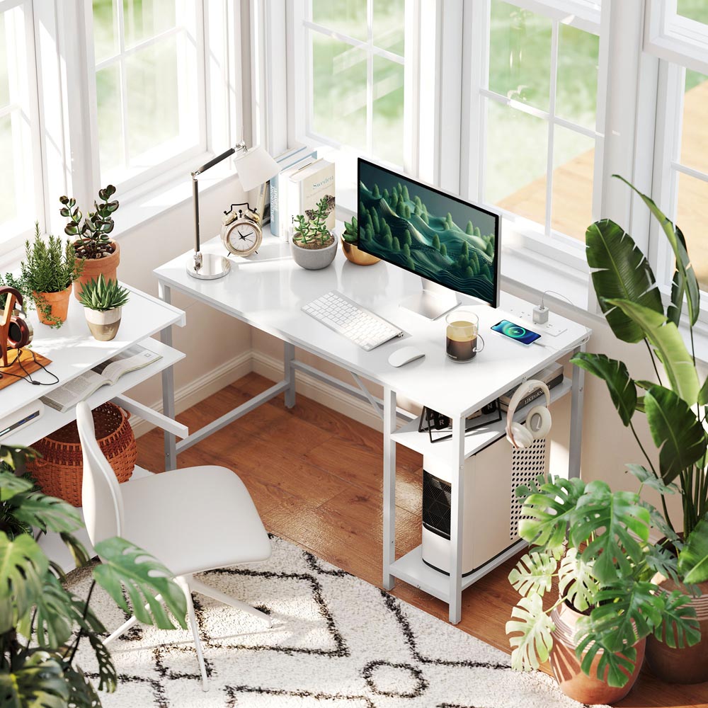 HOMCOM White 2 Shelf Reversible Computer Desk Image 4