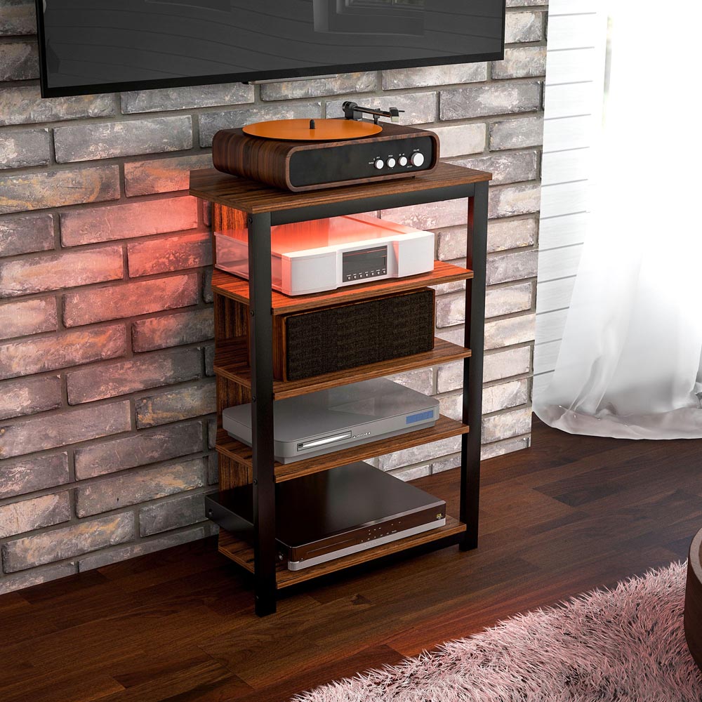 HOMCOM 4 Shelf Brown TV Unit with Light Image 4
