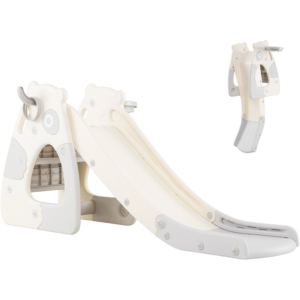 Costway Toddler Grey Foldable Slide with Basketball Hoop and Ball Image 1