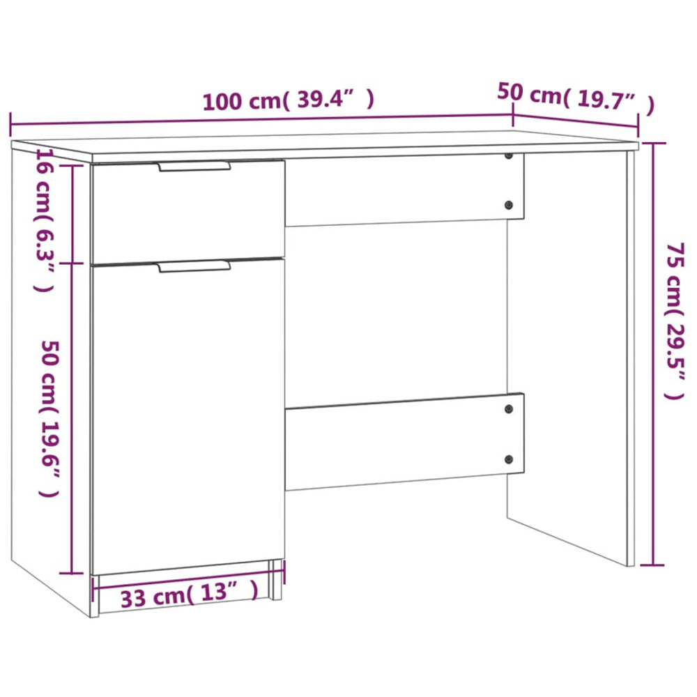 vidaXL Single Door Single Drawer Computer Desk Grey Sonoma Image 9