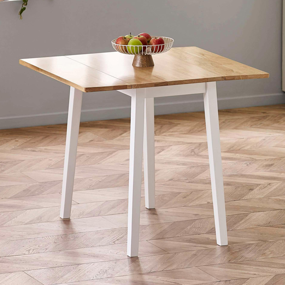 Julian Bowen Linwood 2 Seater 45-90cm White and Oak Drop Leaf Extendable Dining Table Image 1