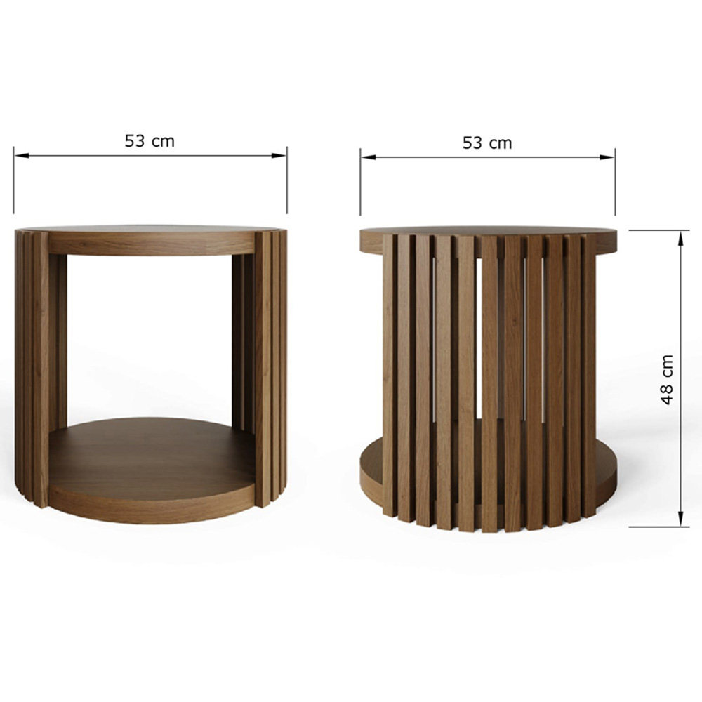 GFW Zadie Single Shelf Walnut Slatted Round Side Table Image 8