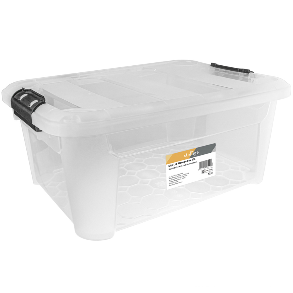 JVL 25L Clear Plastic Stackable and Nestable Storage Box with Secure Clip Lid 3 Pack Image 4