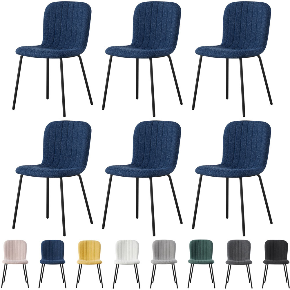 Bella Set of 6 Blue Teddy Faux Fur Stitched Design Dining Chairs Image 7