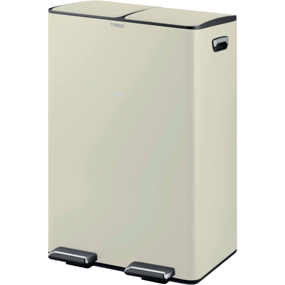 Tower Double Recycling Cream Pedal Bin 60L Image 1