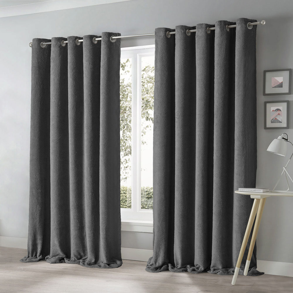 Velosso Teddy Charcoal Eyelet Curtains 168 x 229cm Image 1