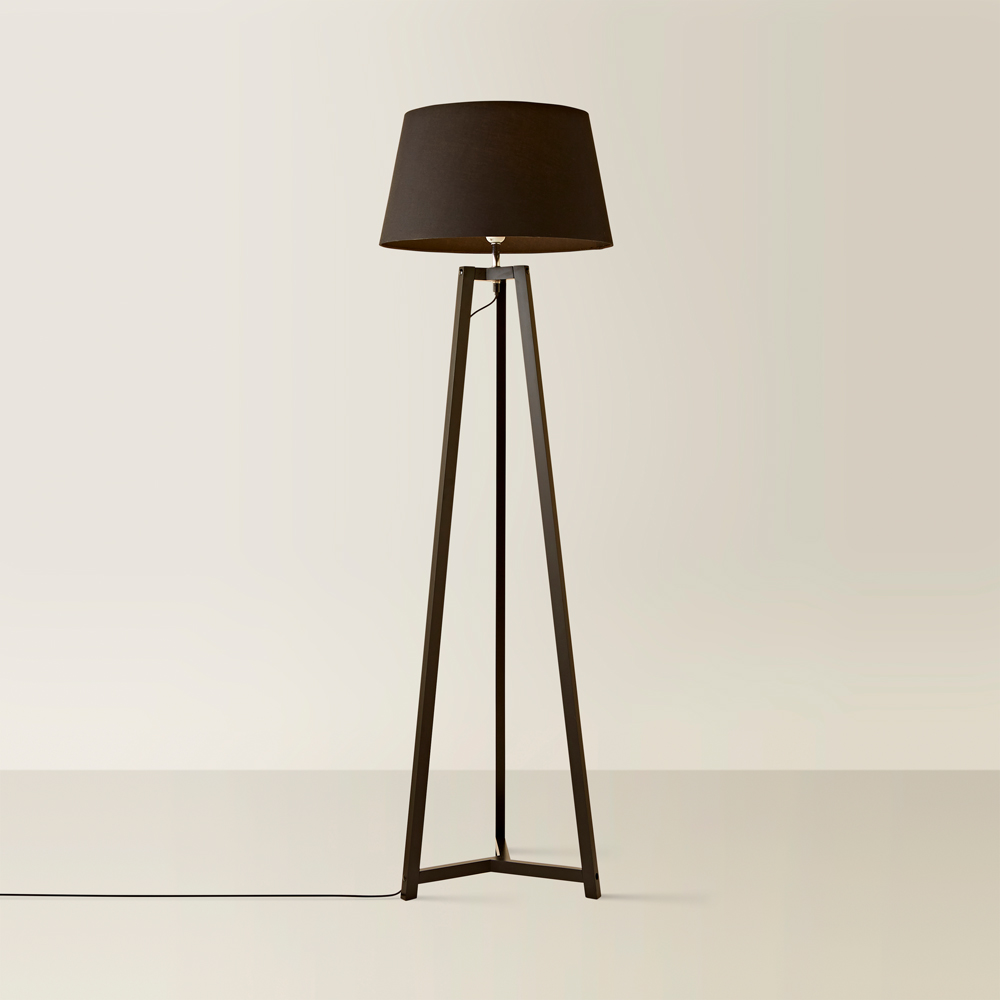 ValueLights Lottie Black Fabric Tapered Shade Black Wood Tripod LED Floor Lamp Image 3