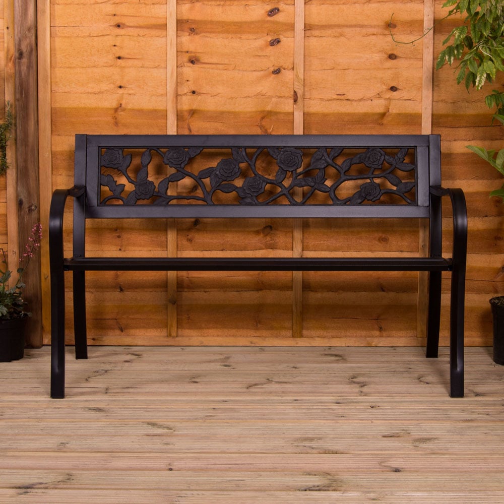 Garden Vida 3 Seater Black Rose Style Steel Garden Bench Image 3