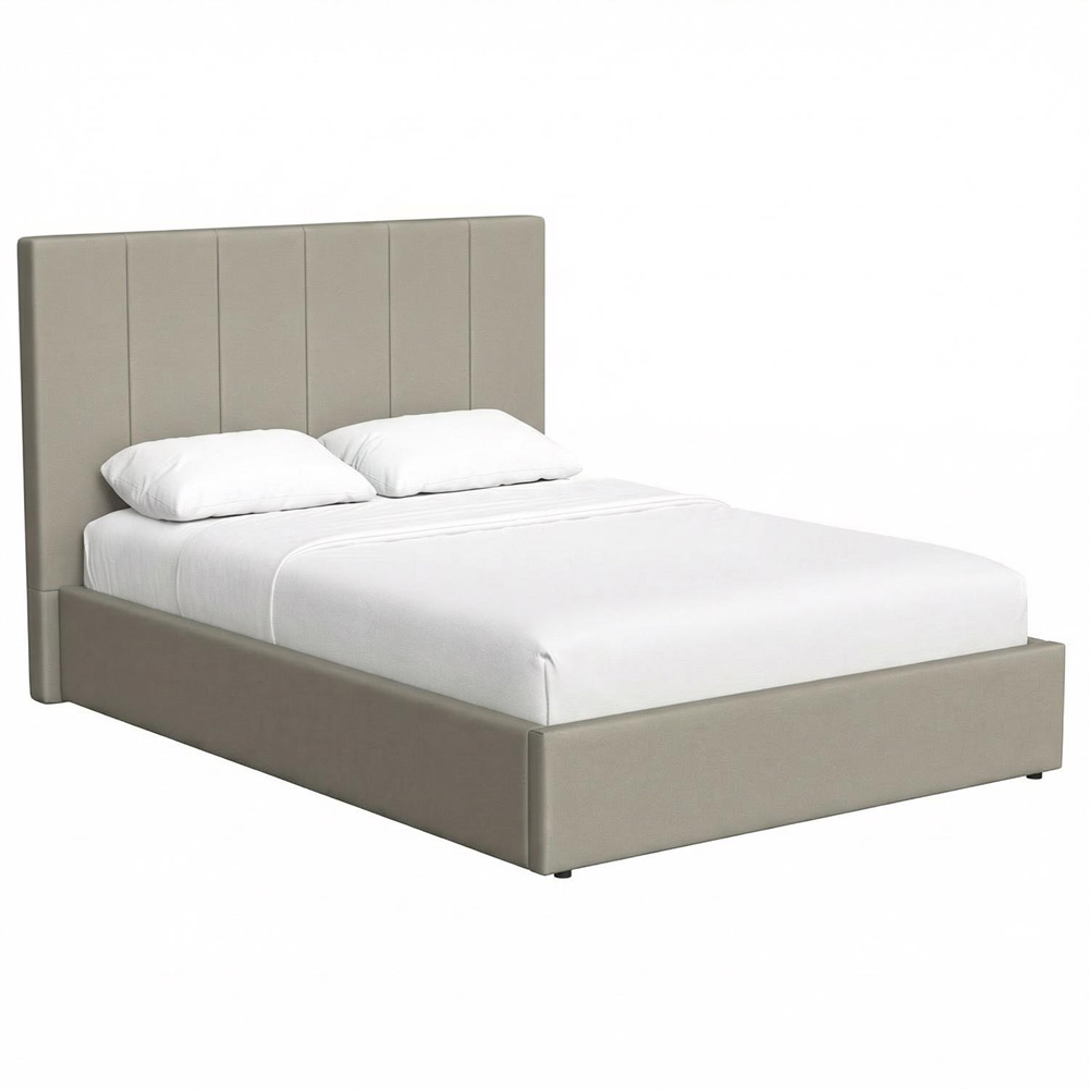 FWStyle Hoscar Small Double Beige Upholstered Lift-Up Ottoman Bed Frame with Ribbed Headboard Image 3