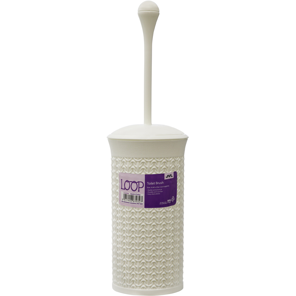 JVL Ivory White Round Plastic Bin and Loop Toilet Brush Set Image 5