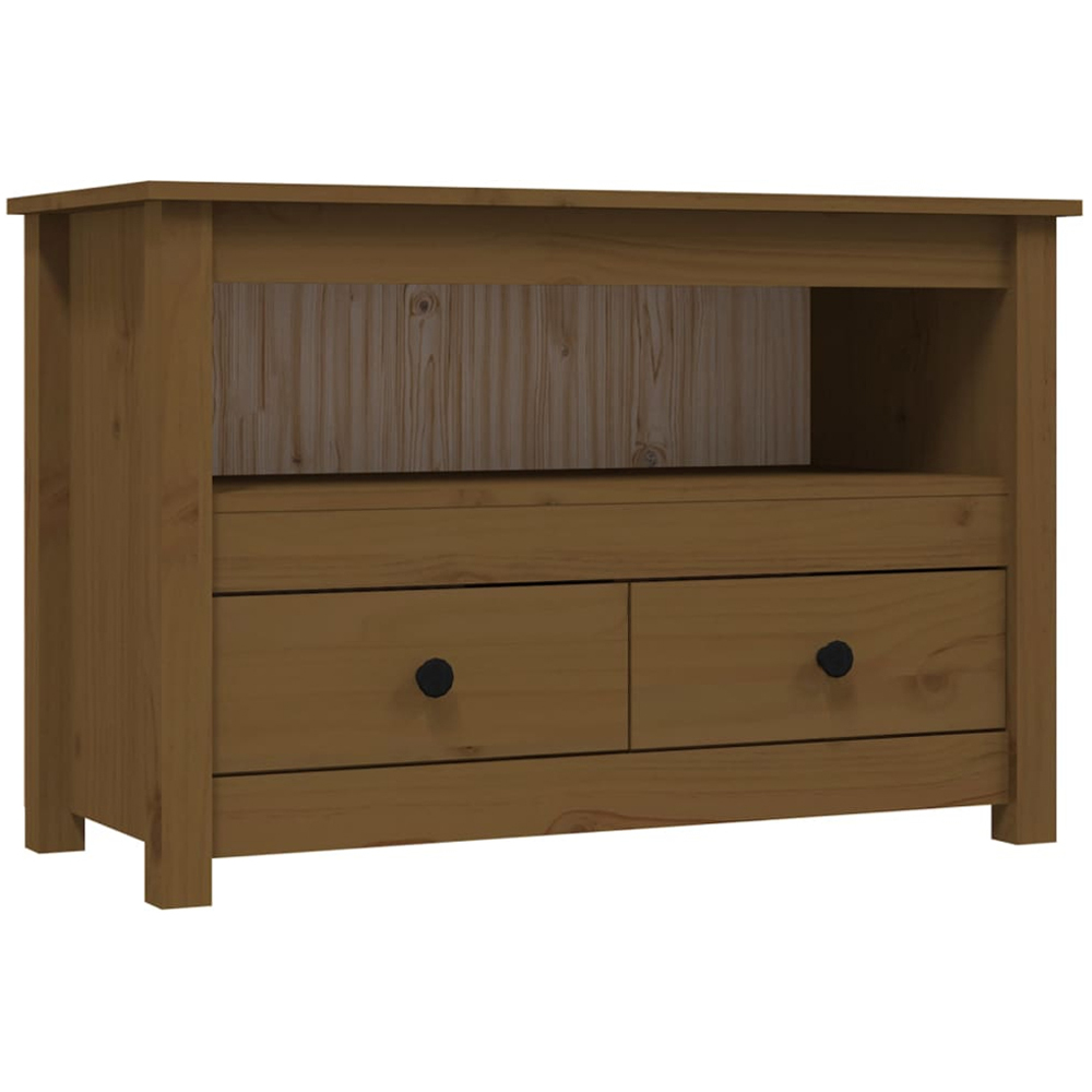 vidaXL 2 Drawer Single Shelf Honey Brown Solid Pine Wood TV Cabinet Image 2