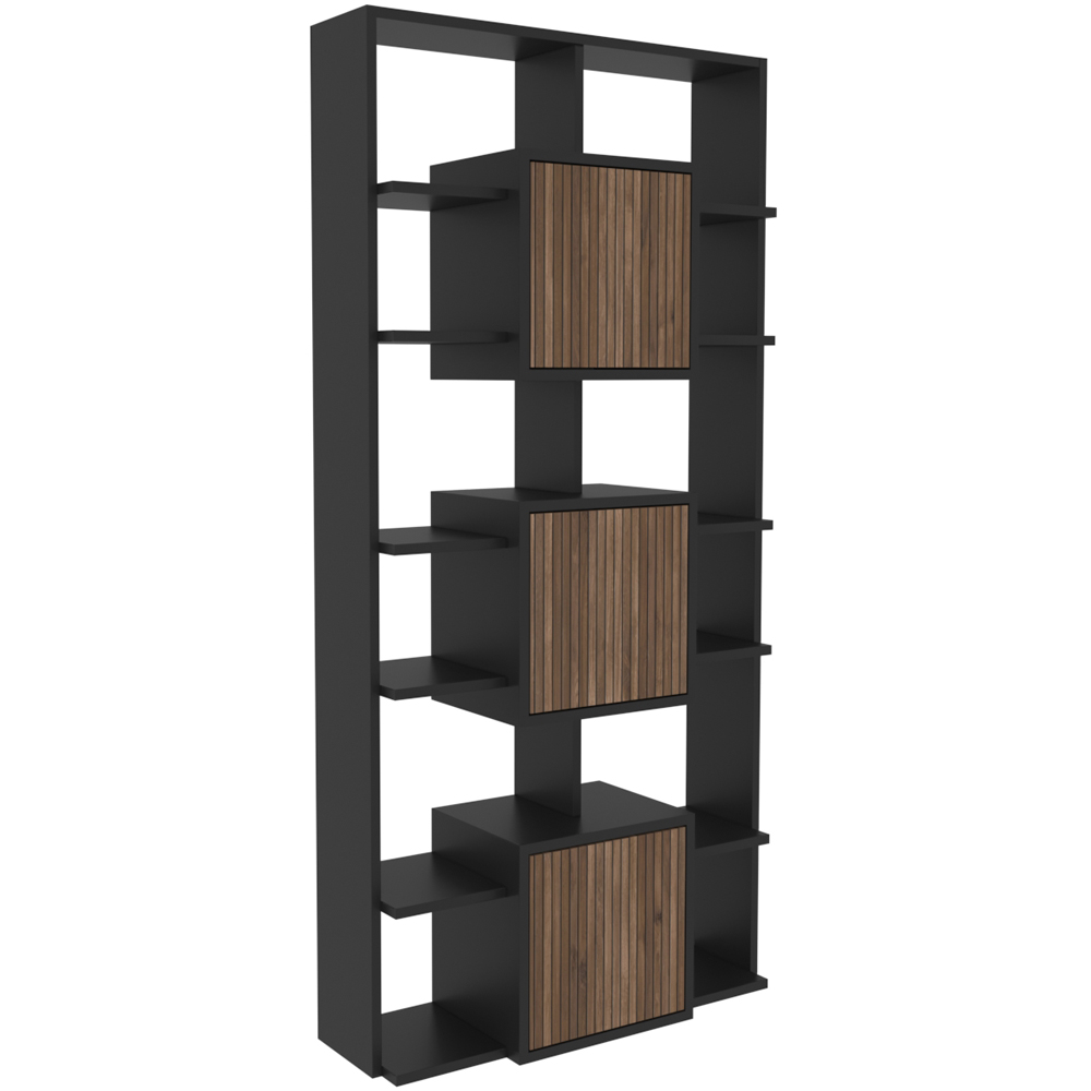 Decorotika Monaco 3 Door 12 Shelf Black Alina Bookcase Image 2