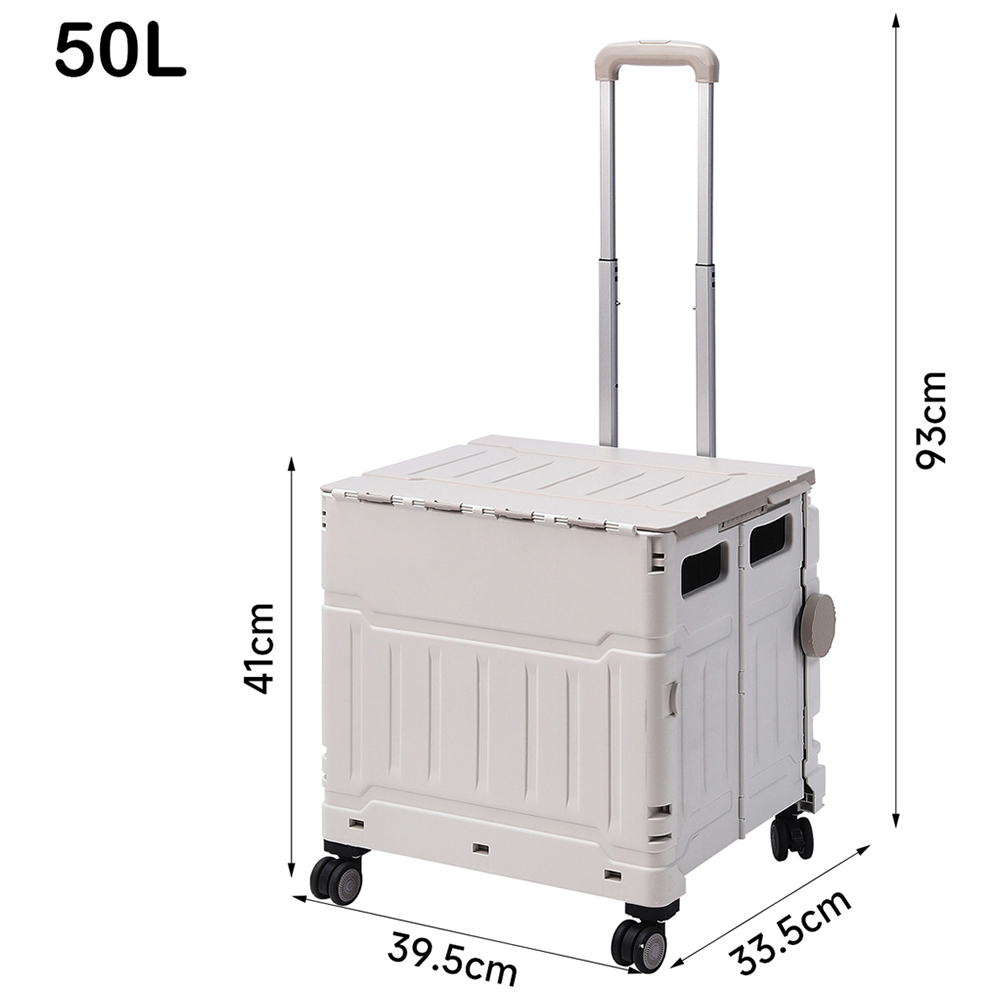 Living and Home White Collapsible Rolling Utility Cart with Telescoping Handle 50L Image 8