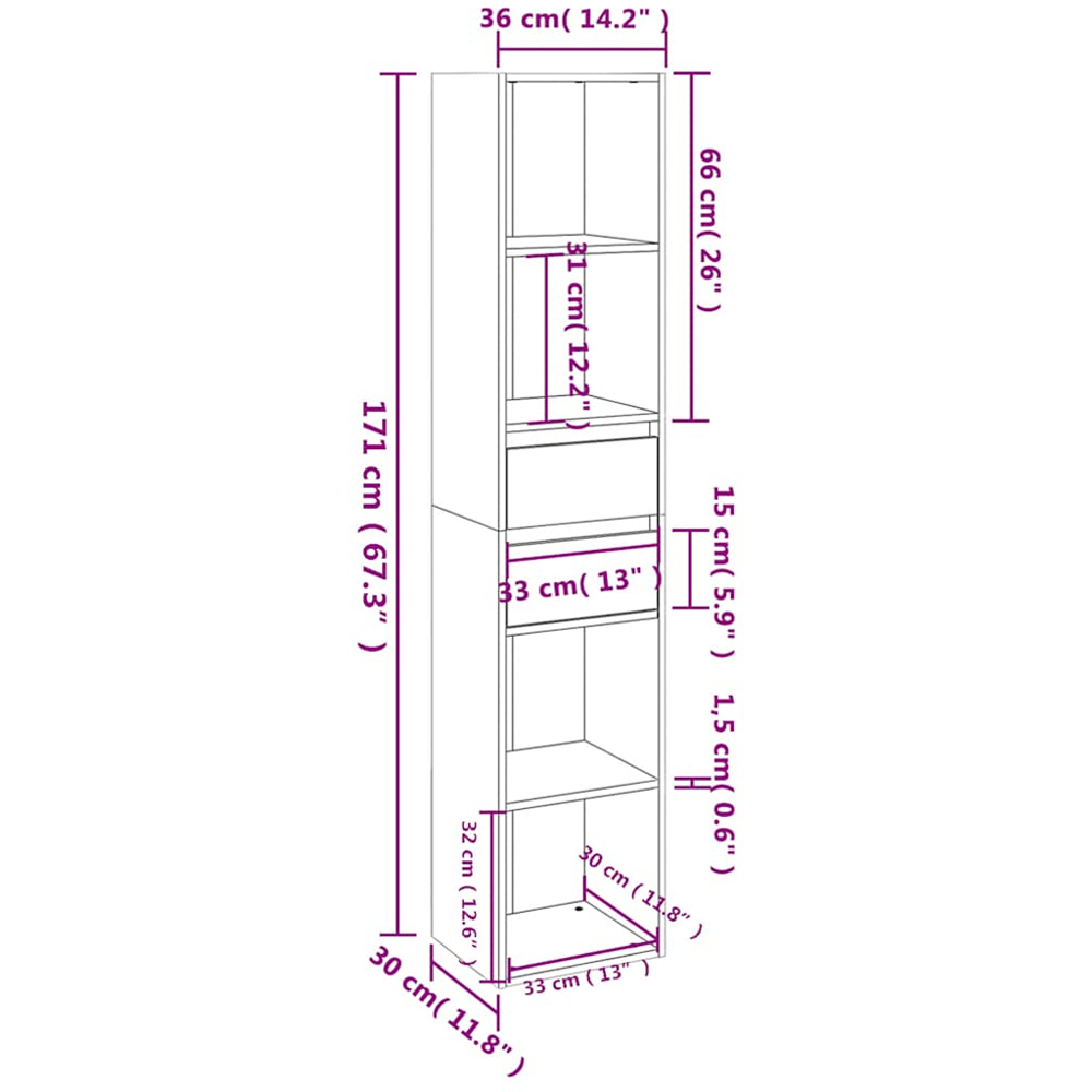 vidaXL 2 Drawer 4 Shelf Smoked Oak Bookcase Image 8