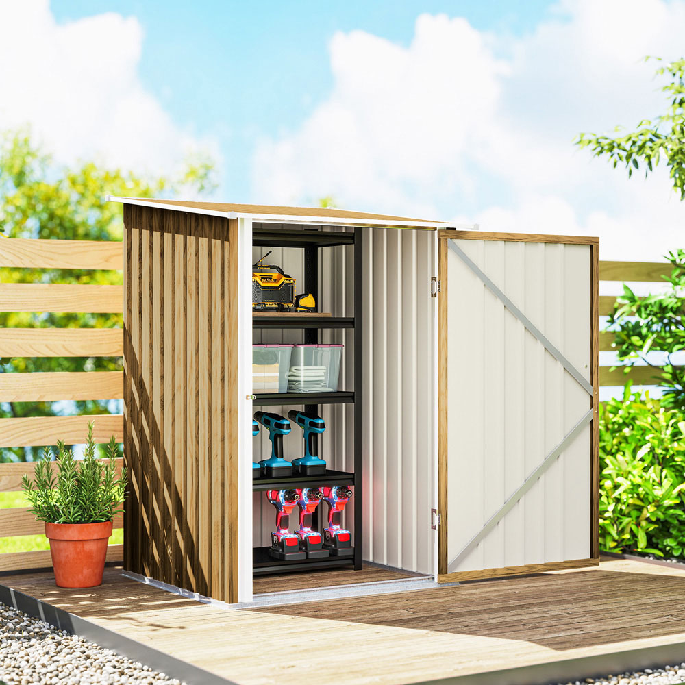 Outsunny 3.3 x 3.4ft Light Brown Galvanised Steel Pent Garden Storage Shed Image 4