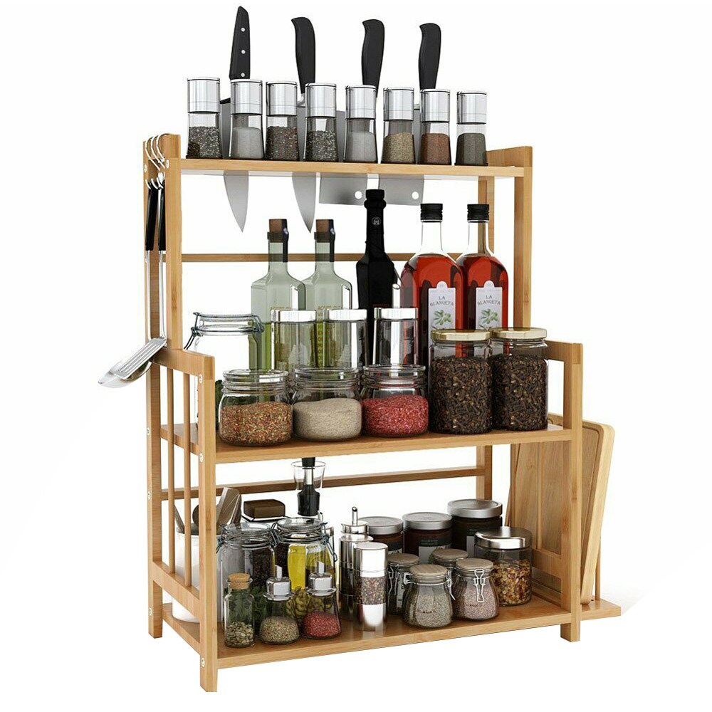 Living And Home WH1053 Natural Bamboo Multi-Tier Freestanding Spice Rack Bamboo Image 3