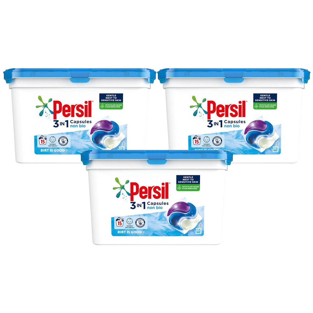 Persil Non Bio 3 in 1 Laundry Washing Capsules 15 Washes Case of 3 Image 1