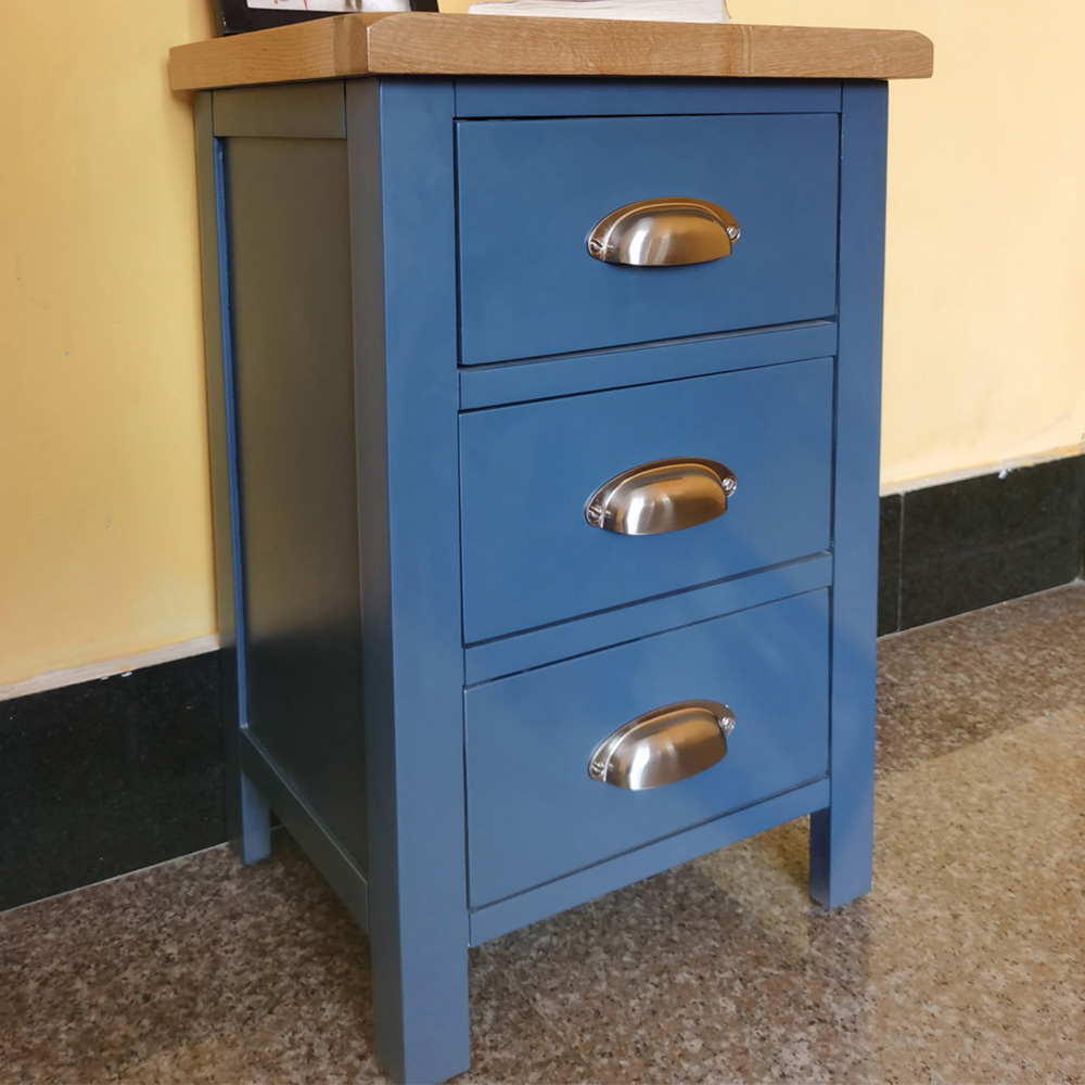 Furniture One 3 Drawer Blue Bedside Table Image 1