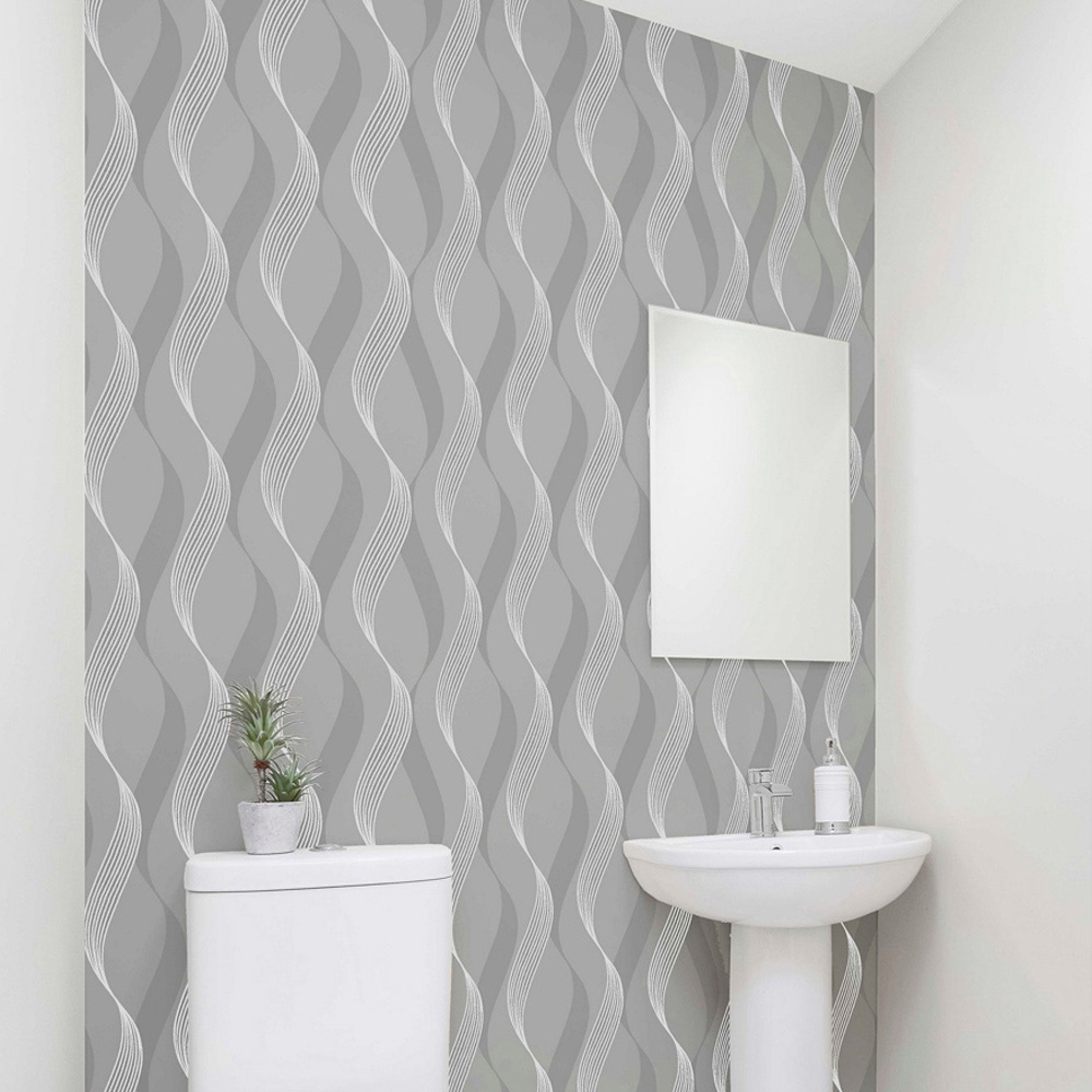 Arthouse Luxe Ribbon Charcoal and Silver Wallpaper Image 4