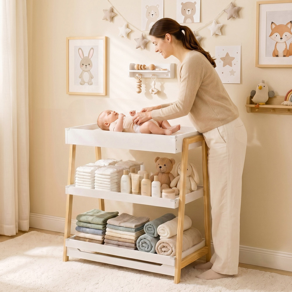 AIYAPLAY 2 Shelf White Baby Changing Table Image 2