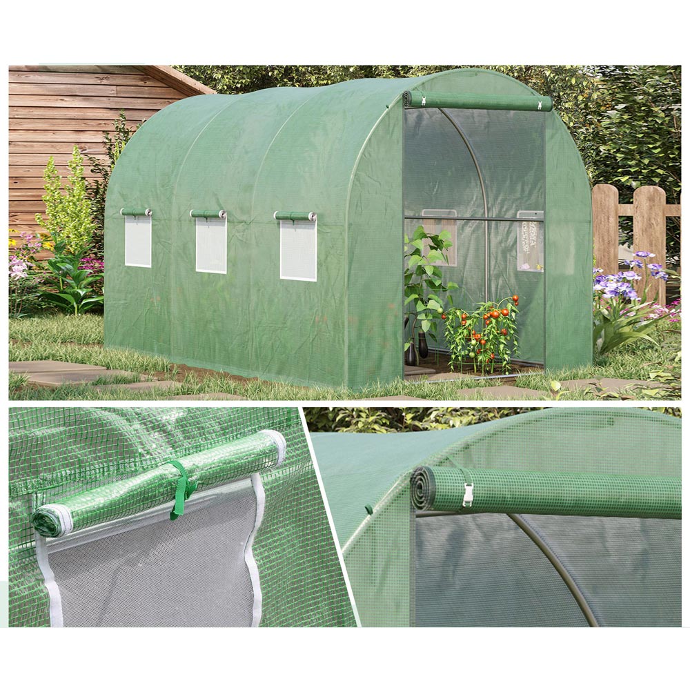 Outsunny Green PE 6.3 x 9.4ft Walk In Polytunnel Greenhouse Image 5