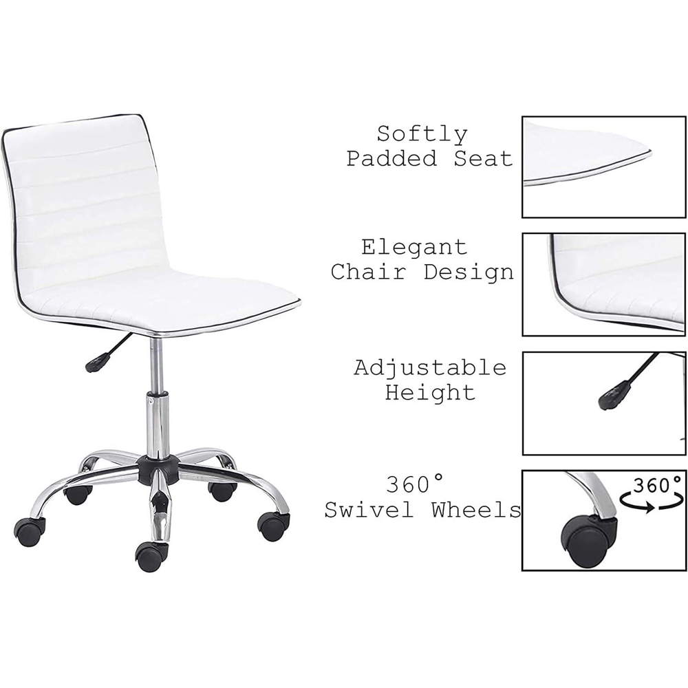 FWStyle White Faux Leather Ribbed Designer Office Chair Image 5
