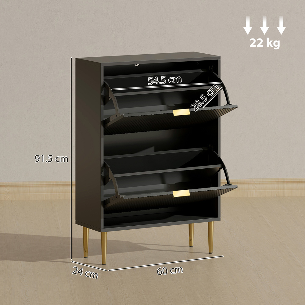 Portland 2 Flip Drawer Black Slim Shoe Storage Cabinet Image 9