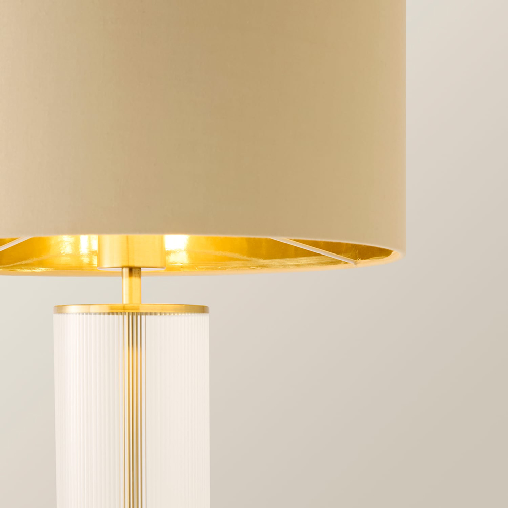 ValueLights Calin Beige and Gold Shade Gold Ribbed Glass Table Lamp with Bulb Image 4