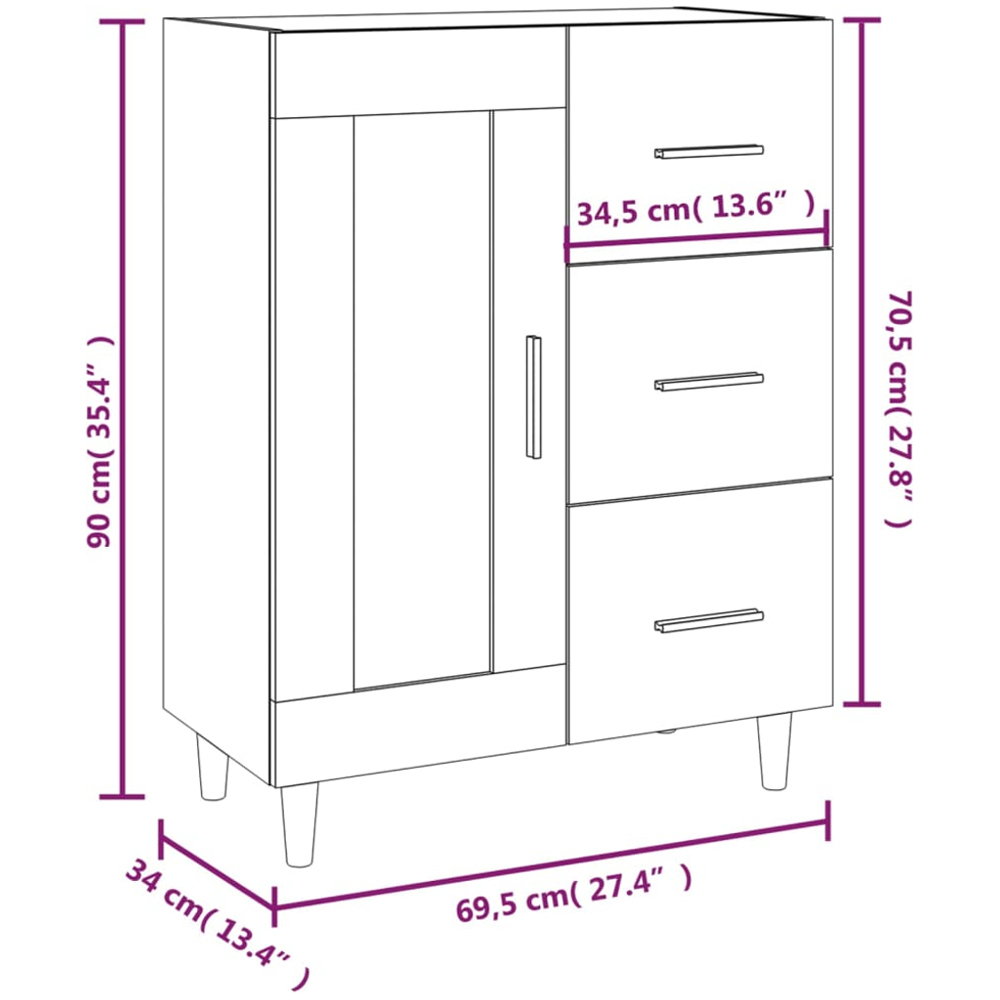 vidaXL Single Glass Door 3 Drawer Concrete Grey Wooden Sideboard Image 9