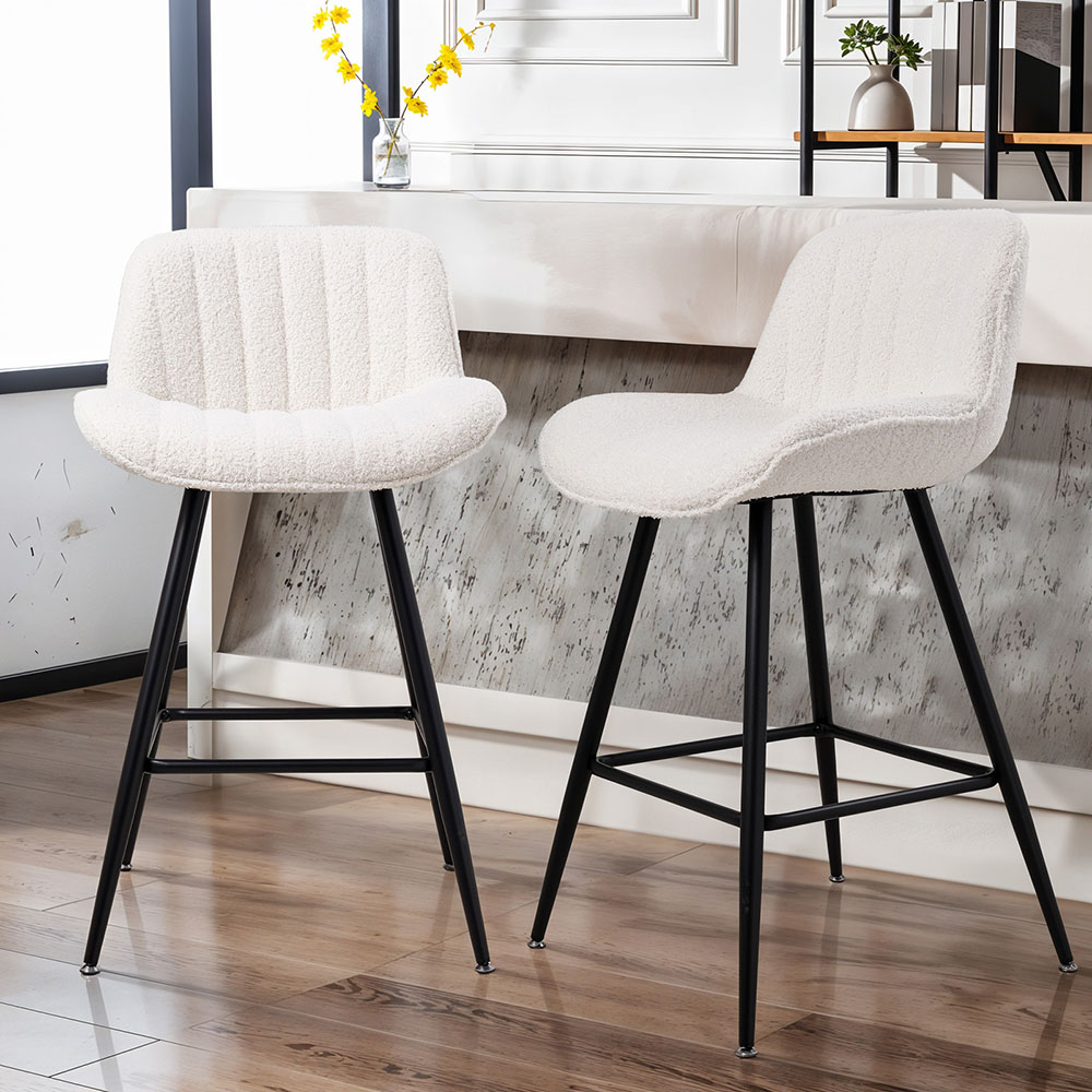Living and Home White Sherpa Fleece Upholstered Bar Stools Set of 2 Image 7