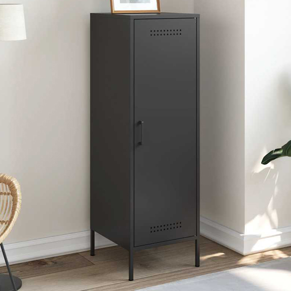 vidaXL Single Door Black Steel Highboard Image
