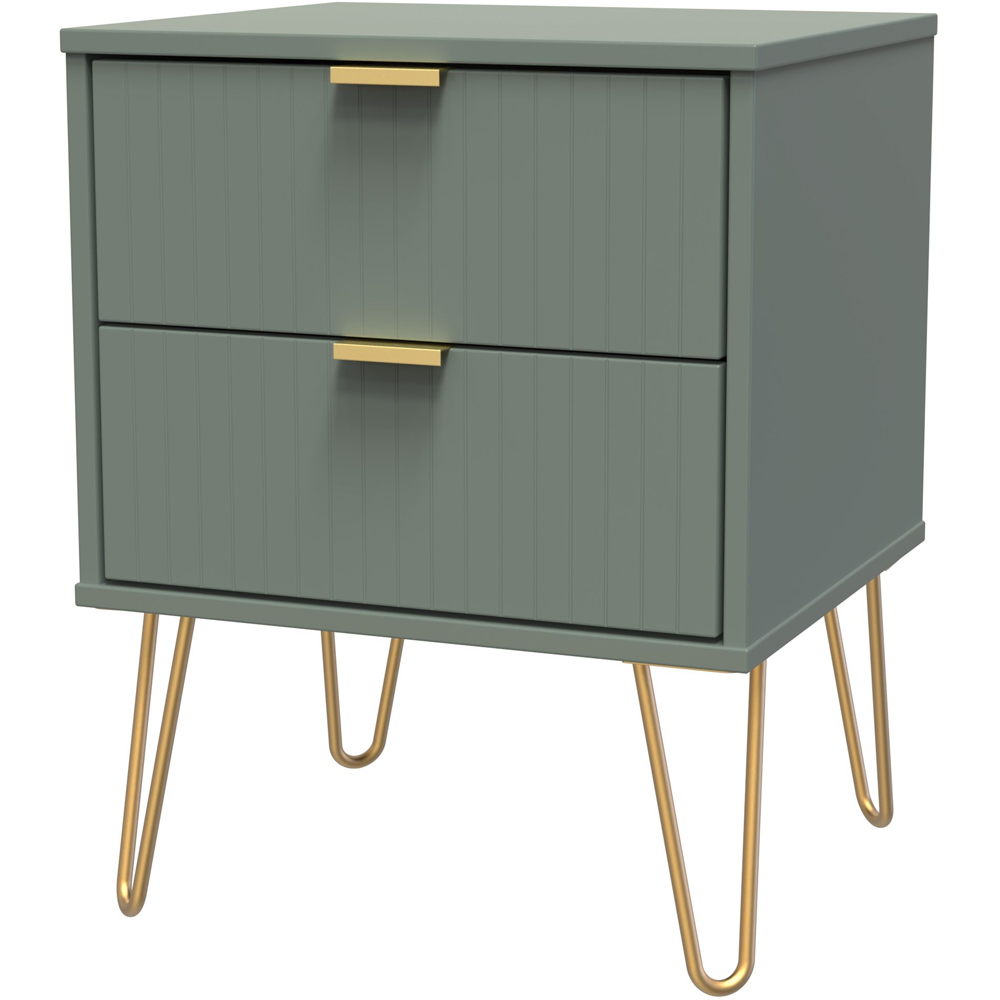 Crowndale 2 Drawer Reed Green Bedside Table Ready Assembled Image 2