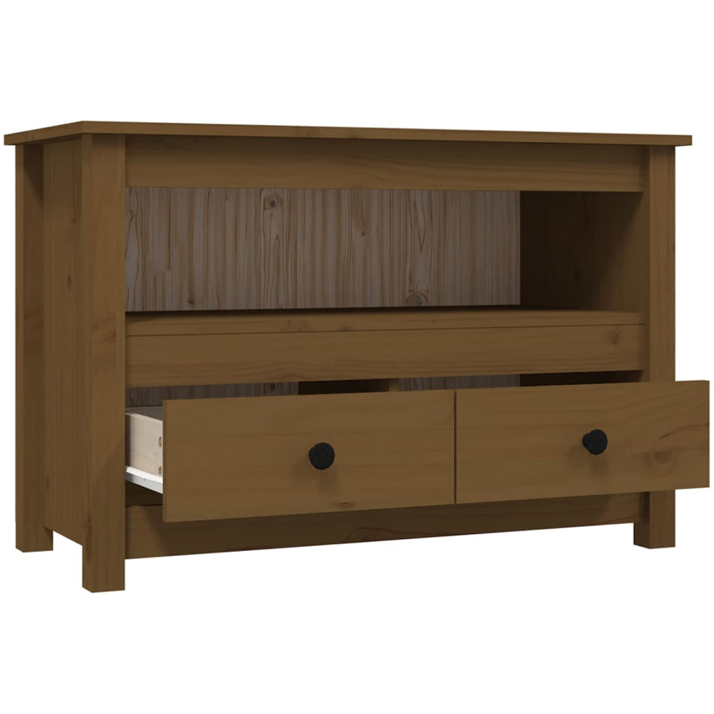 vidaXL 2 Drawer Single Shelf Honey Brown Solid Pine Wood TV Cabinet Image 7