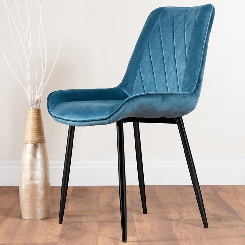 Furniturebox Cesano Set of 2 Blue and Black Velvet Dining Chair Image 1