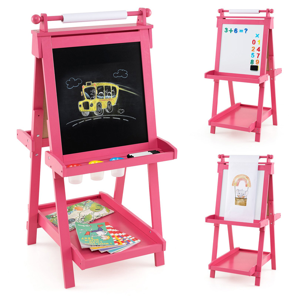 Costway 3-in-1 Kids Pink Double Sided Foldable Art Easel Image 4